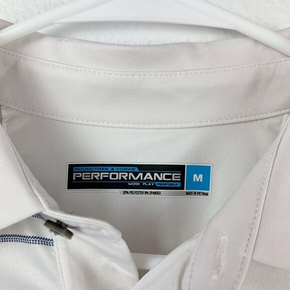 Roundtree & Yorke Performance White Striped Short Sleeve Polo Shirt Mens Medium - Picture 3 of 5
